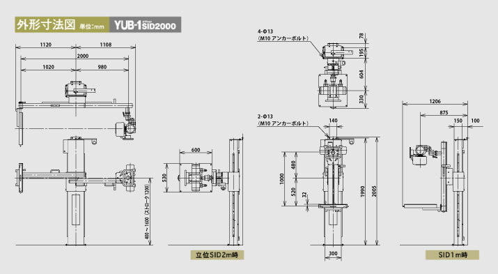 寸法図（ユニバーサルブッキー撮影台 YUB-1　オプションSID2000）